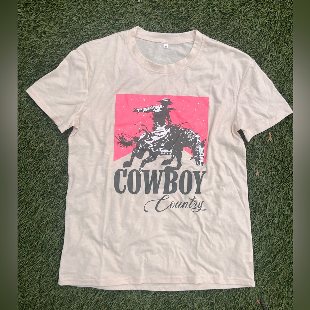 Beige & Hot Pink cowboy T shirt